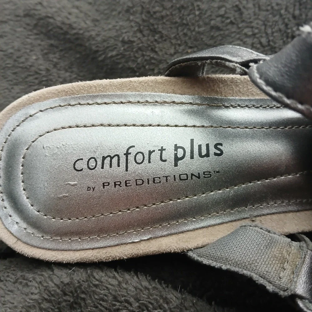 Comfort Plus by Predictions Wedge Sandals 8W Pewter Rhinestone Metallic Glam